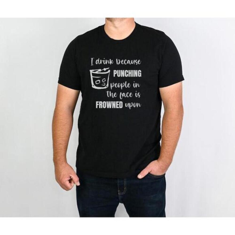 Black Gildan SoftStyle "I drink because punching people" Size L